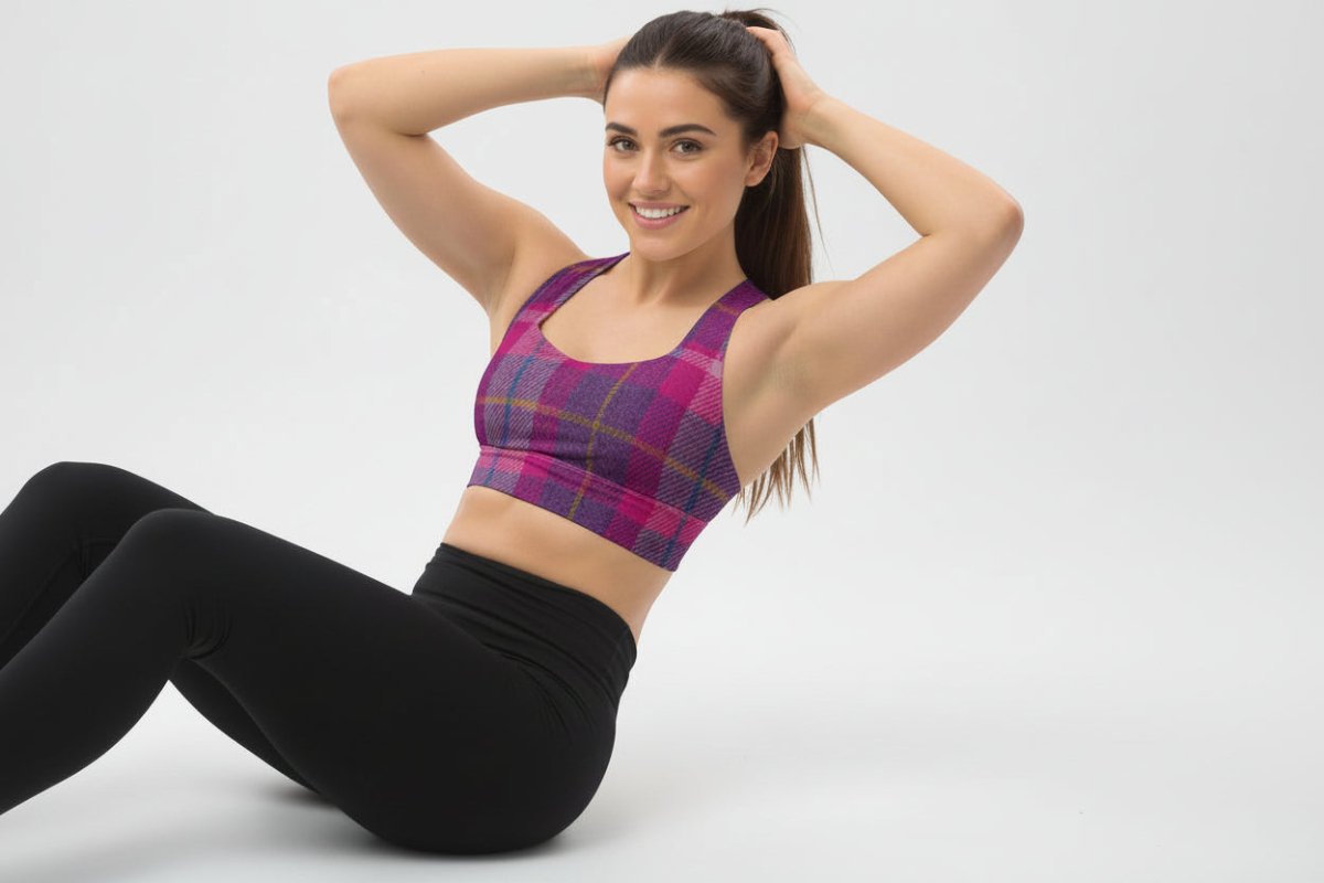 GymBum UK Lomond Rose Tartan Longline Sports Bra - Allen - Fitness