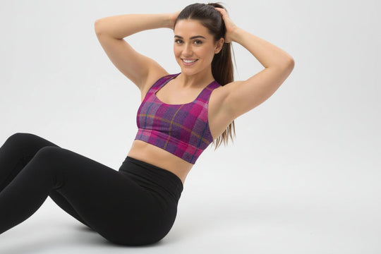 GymBum UK Lomond Rose Tartan Longline Sports Bra - Allen - Fitness