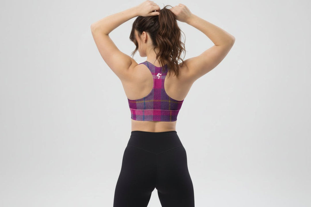GymBum UK Lomond Rose Tartan Longline Sports Bra - Allen - Fitness