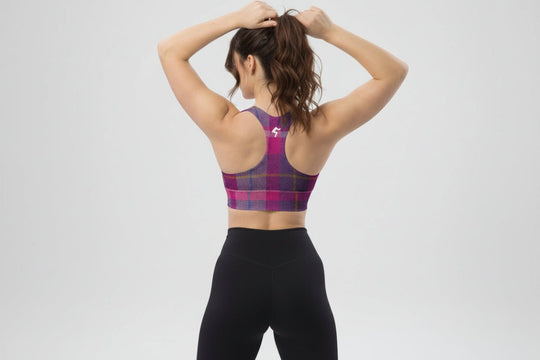 GymBum UK Lomond Rose Tartan Longline Sports Bra - Allen - Fitness