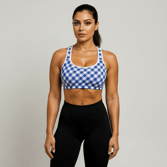 GymBumUK Blue Plaid Padded Sports Bra - Allen - Fitness