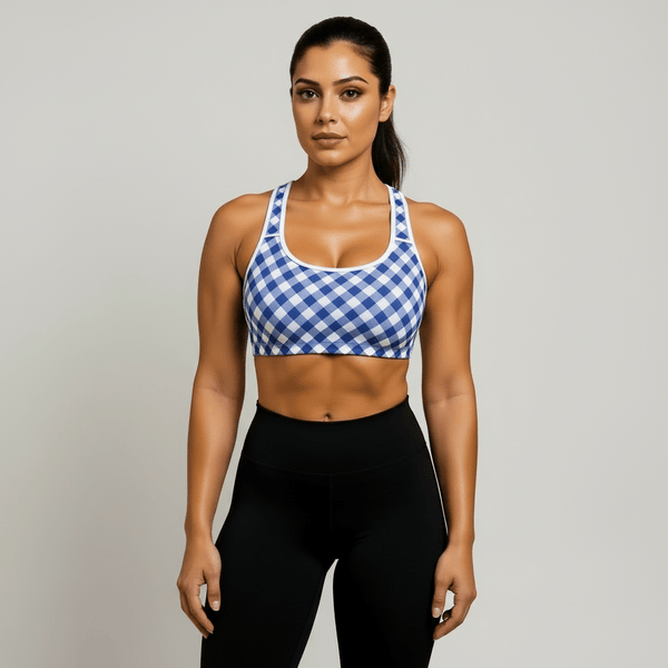 GymBumUK Blue Plaid Padded Sports Bra - Allen - Fitness
