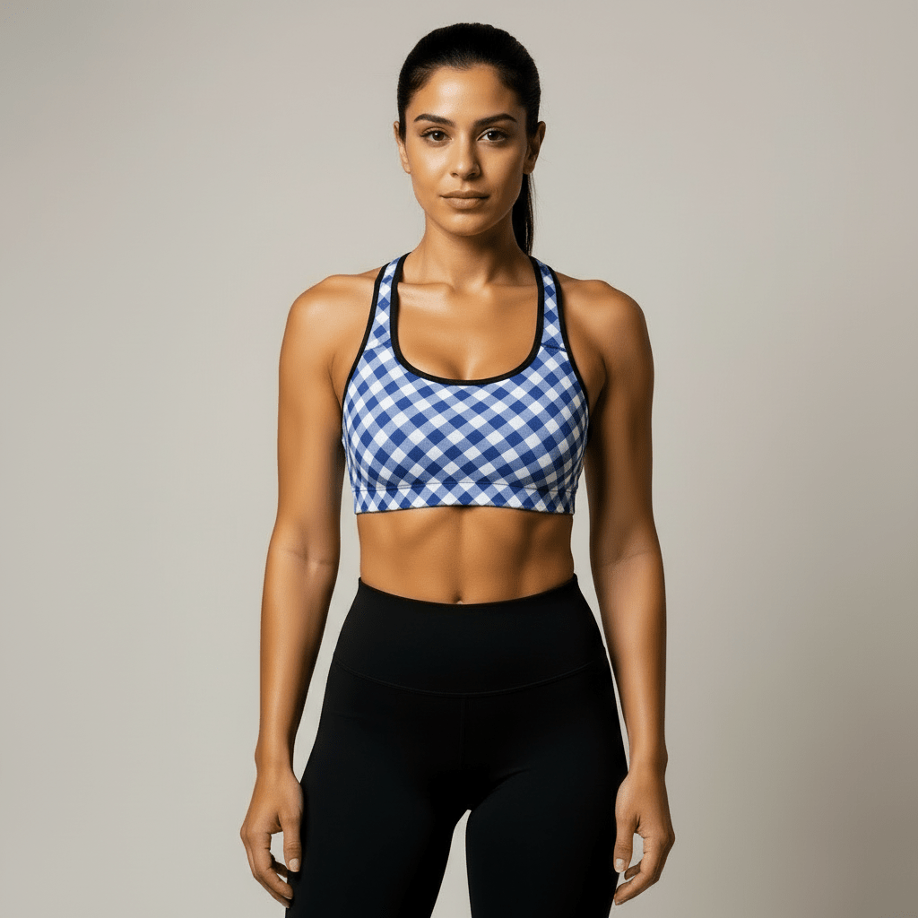 GymBumUK Blue Plaid Padded Sports Bra - Allen - Fitness
