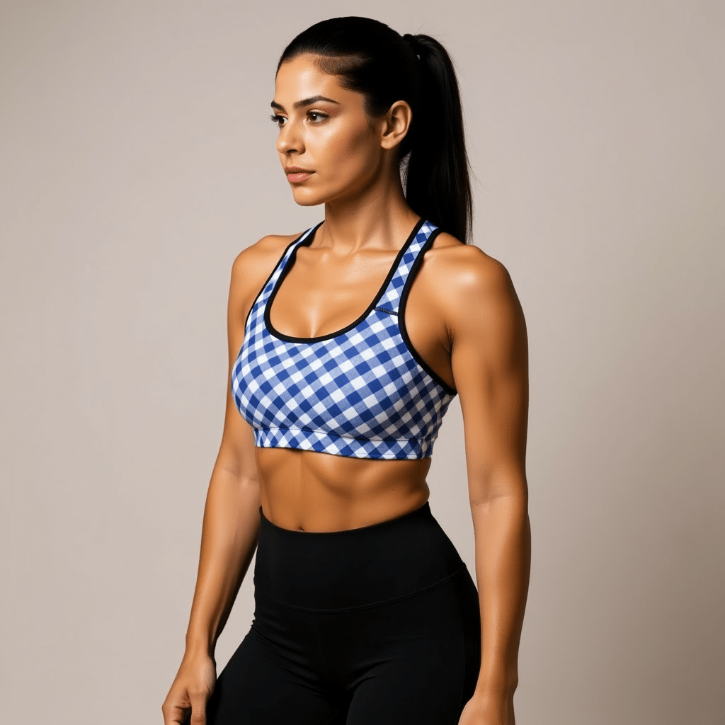 GymBumUK Blue Plaid Padded Sports Bra - Allen - Fitness