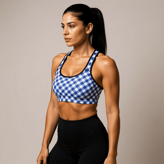 GymBumUK Blue Plaid Padded Sports Bra - Allen - Fitness