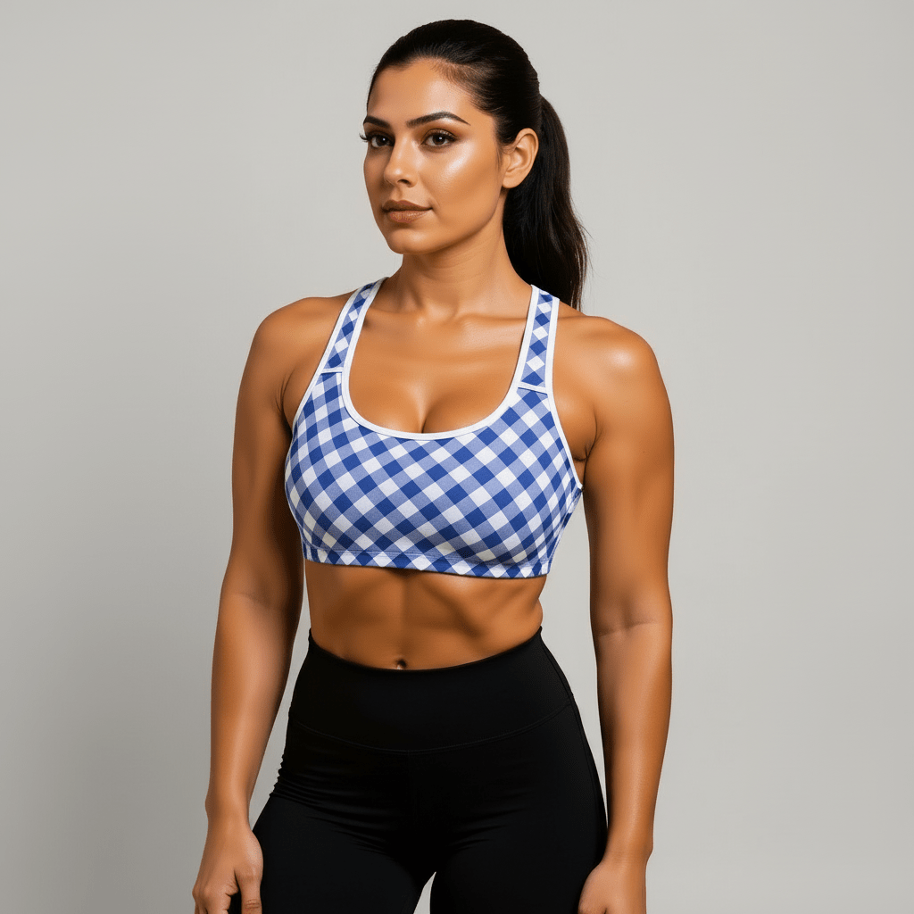 GymBumUK Blue Plaid Padded Sports Bra - Allen - Fitness