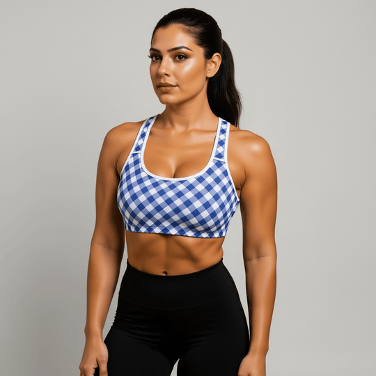 GymBumUK Blue Plaid Padded Sports Bra - Allen - Fitness