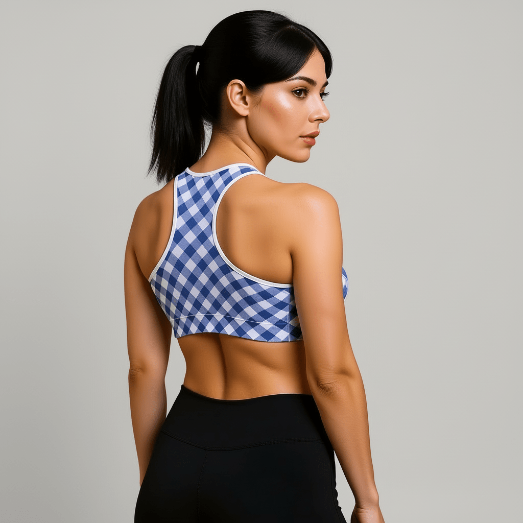 GymBumUK Blue Plaid Padded Sports Bra - Allen - Fitness