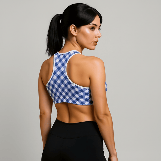 GymBumUK Blue Plaid Padded Sports Bra - Allen - Fitness