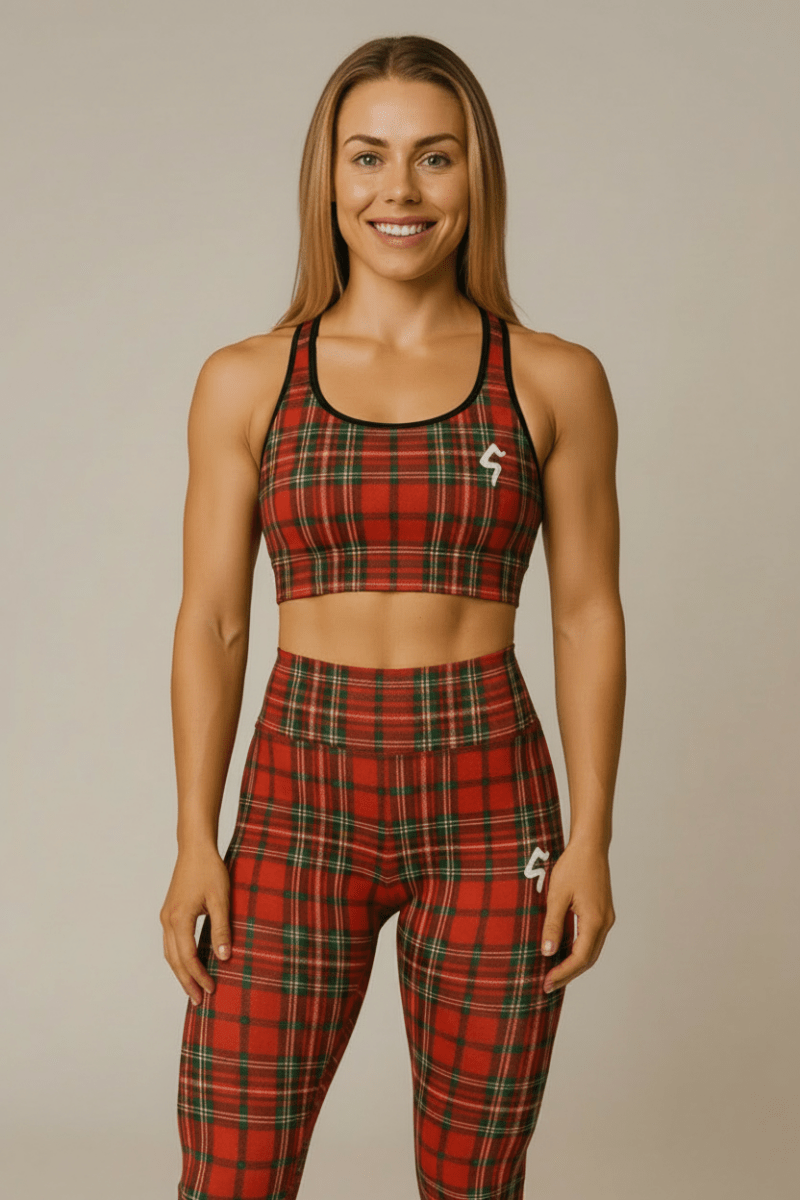 GymBumUK Red Tartan Padded Sports Bra - Allen - Fitness