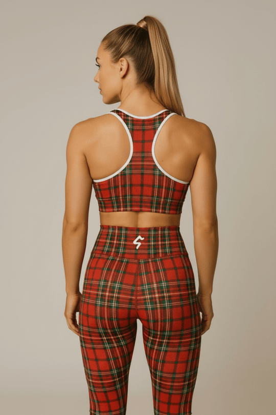 GymBumUK Red Tartan Padded Sports Bra - Allen - Fitness