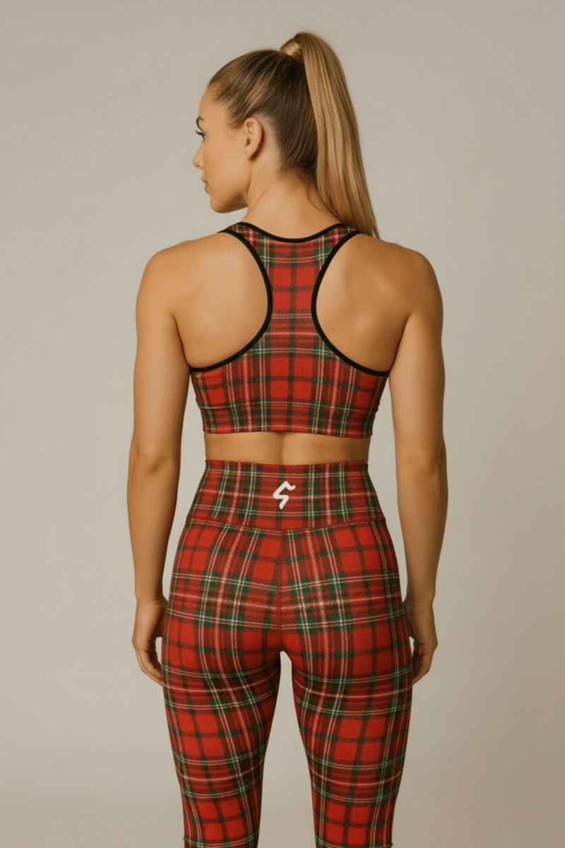 GymBumUK Red Tartan Padded Sports Bra - Allen - Fitness