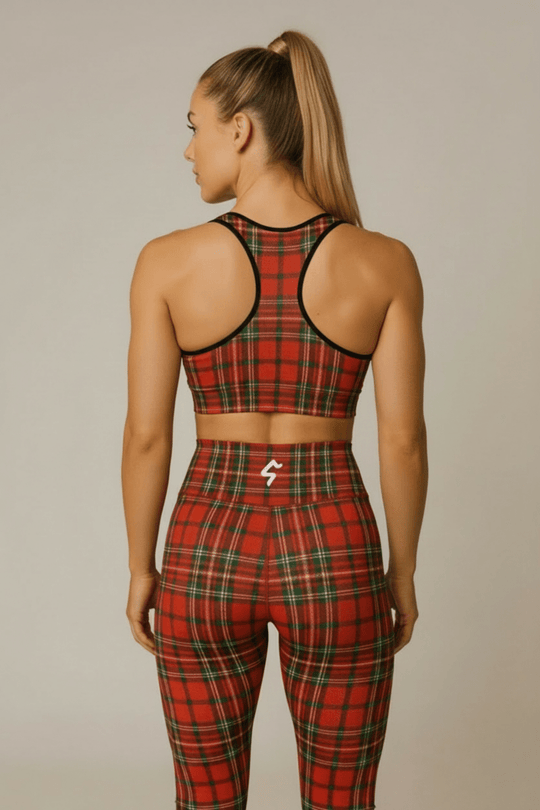 GymBumUK Red Tartan Padded Sports Bra - Allen - Fitness