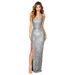 Halter Neck Sweet & Spicy Split Sequin Dress - Backless Long Evening Gown, Various Colors - Allen-Fitness