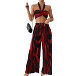 Halter Tube Top & Flame Print Wide-Leg Pants Set - Comfortable Summer Outfit for Trendy Streetwear - Allen-Fitness