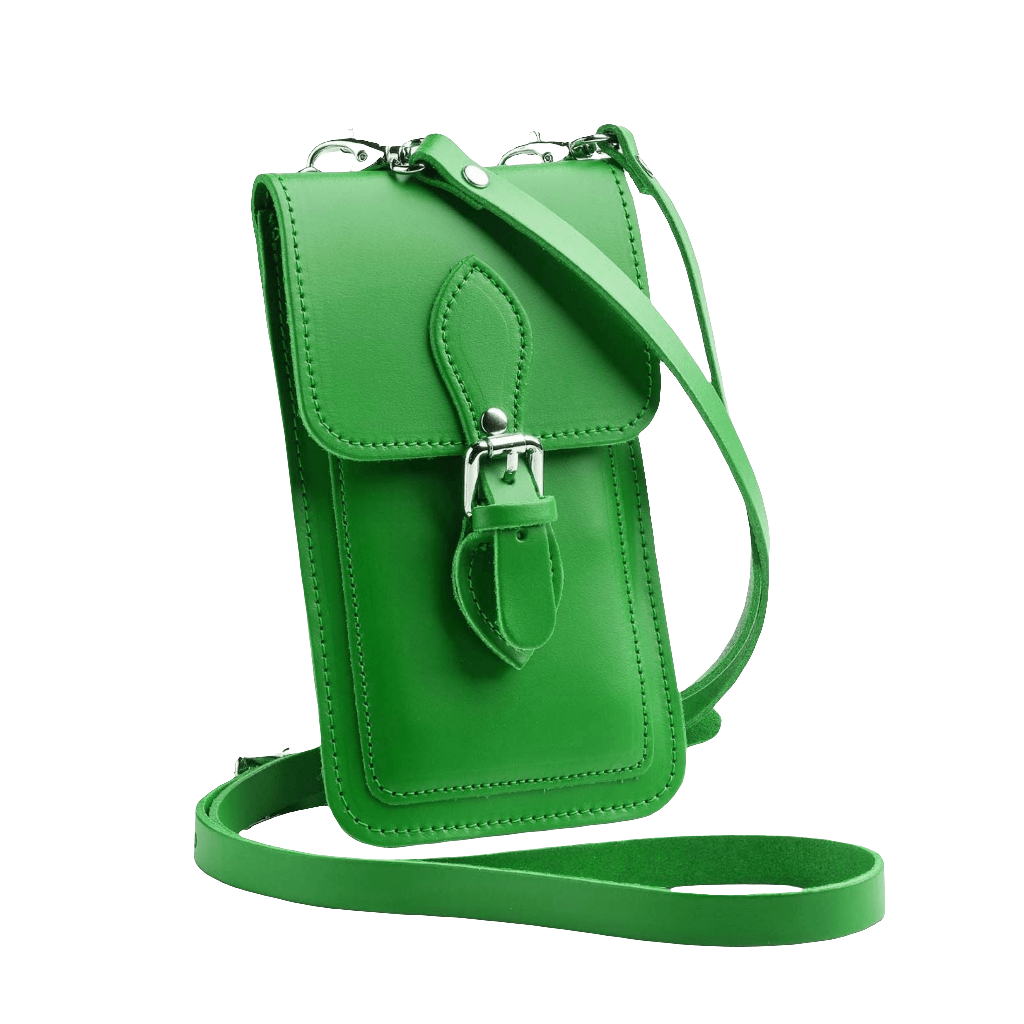 Handmade Leather Phone Pouch - Adjustable Crossbody Style in Green with Magnetic Closure - Allen - Fitness