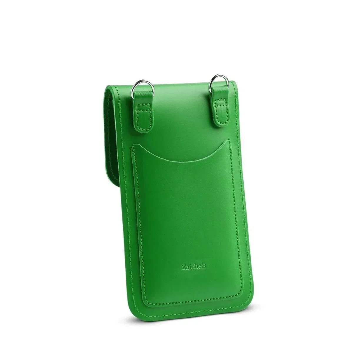 Handmade Leather Phone Pouch - Adjustable Crossbody Style in Green with Magnetic Closure - Allen-Fitness