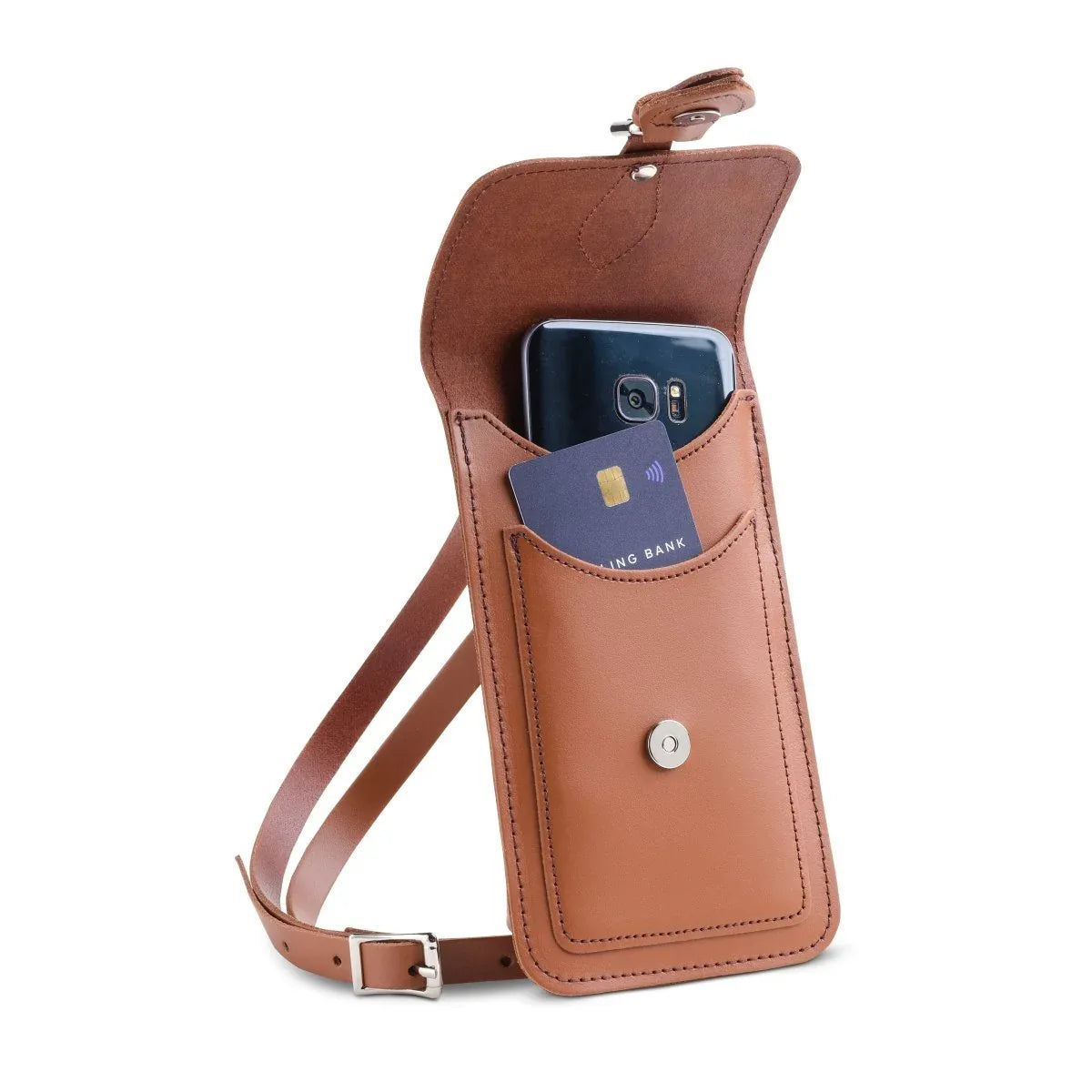 Handmade Mobile Phone Case - Leather Pouch with Adjustable Crossbody Strap in Chestnut - Allen-Fitness