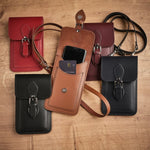 Handmade Mobile Phone Case - Leather Pouch with Adjustable Crossbody Strap in Chestnut - Allen-Fitness