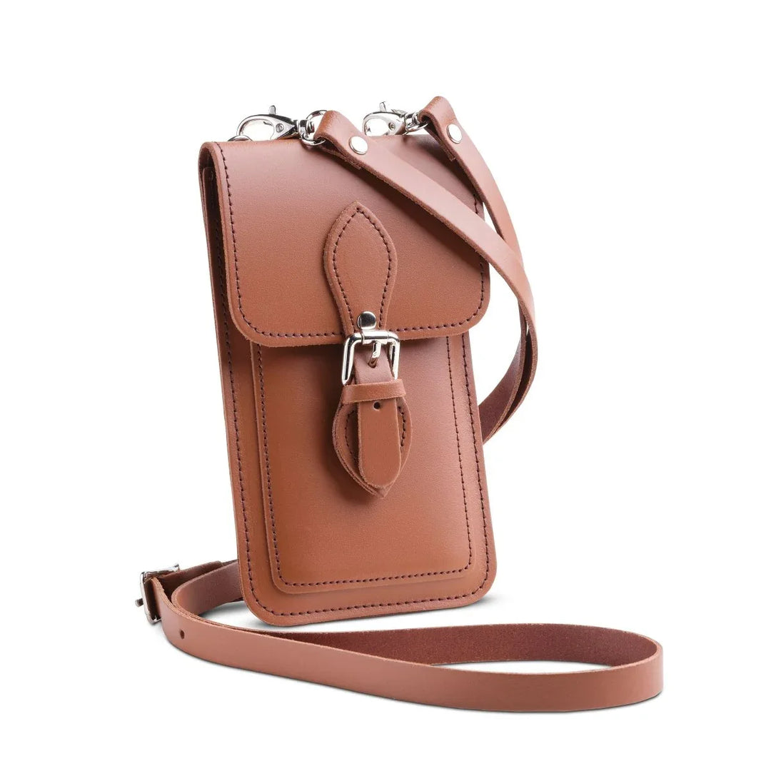 Handmade Mobile Phone Case - Leather Pouch with Adjustable Crossbody Strap in Chestnut - Allen-Fitness