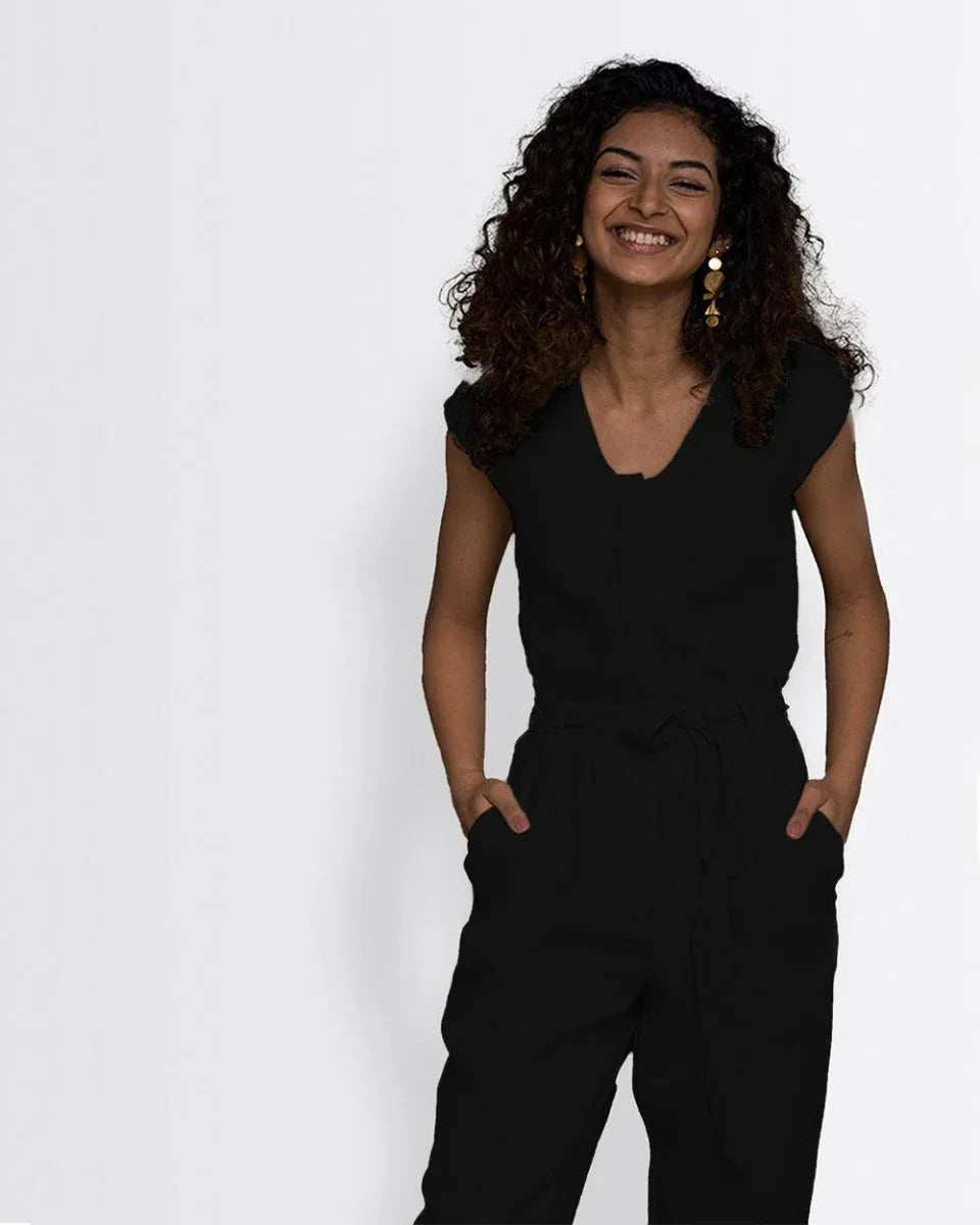 Hemp Jumpsuit with V-Neck, Micro Sleeves, and Pocket - Modern Design for Day or Night - Allen-Fitness