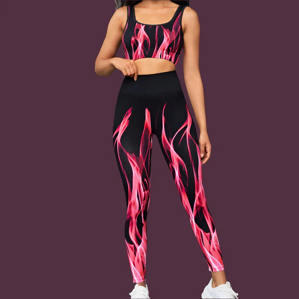 Women Sports Bra And Pants Set - High Elastic Seamless Gradient Design In Wine Red For Fitness - Allen-Fitness