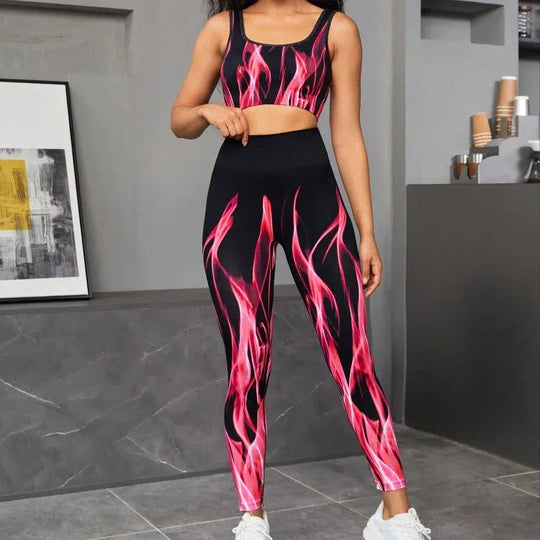 Women Sports Bra And Pants Set - High Elastic Seamless Gradient Design In Wine Red For Fitness - Allen-Fitness