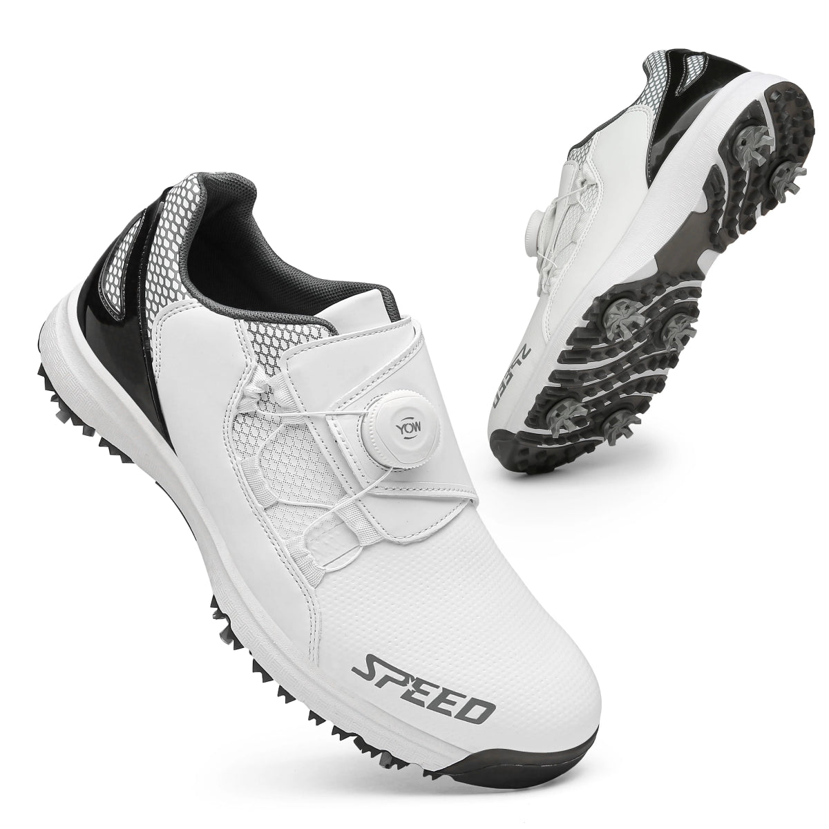 High - End Spiked Golf Shoes for Wet Conditions - Waterproof Leather Men's Golf Footwear - Allen - Fitness