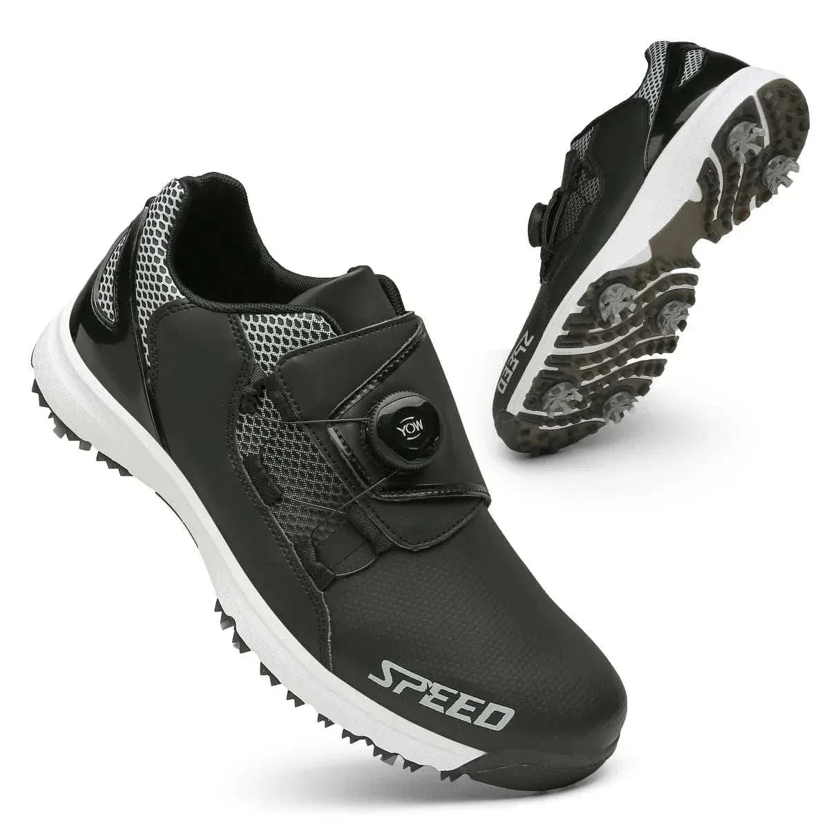 High-End Spiked Golf Shoes for Wet Conditions - Waterproof Leather Men's Golf Footwear - Allen-Fitness