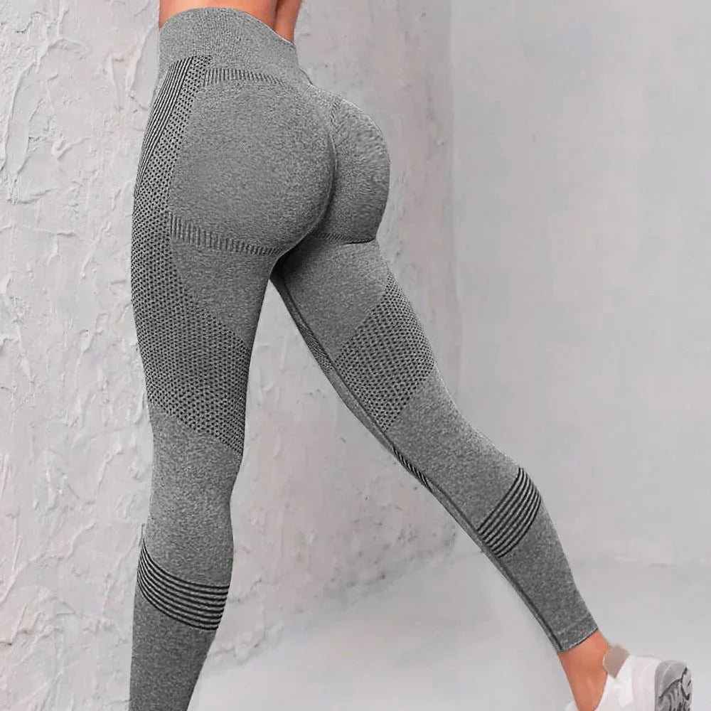High Waist Seamless Yoga Pants - Women's Solid Color & Dot Striped Print Butt Lifting Leggings - Allen-Fitness