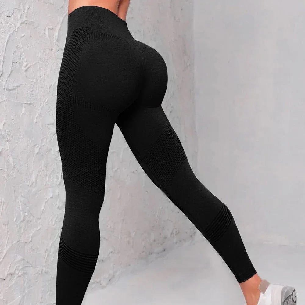High Waist Seamless Yoga Pants - Women's Solid Color & Dot Striped Print Butt Lifting Leggings - Allen-Fitness