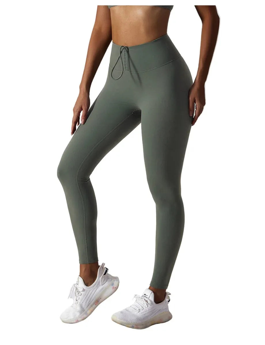 High Waist Yoga Pants – Adjustable Drawstring, Seamless Design, Breathable Fabric, Nude Feel - Allen-Fitness
