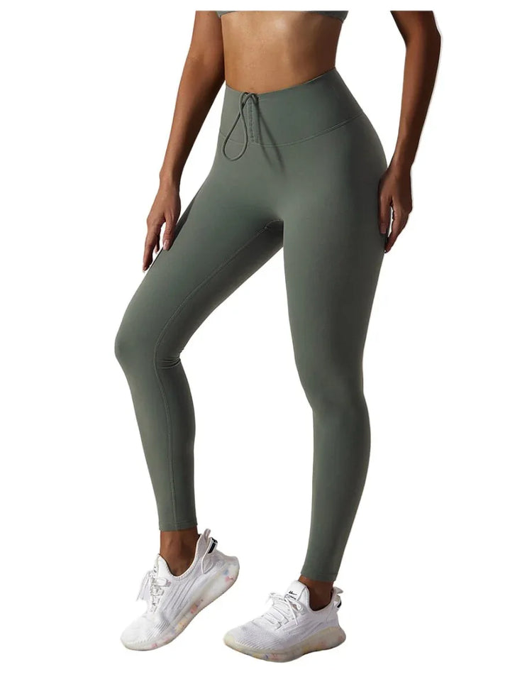 High Waist Yoga Pants – Adjustable Drawstring, Seamless Design, Breathable Fabric, Nude Feel - Allen-Fitness