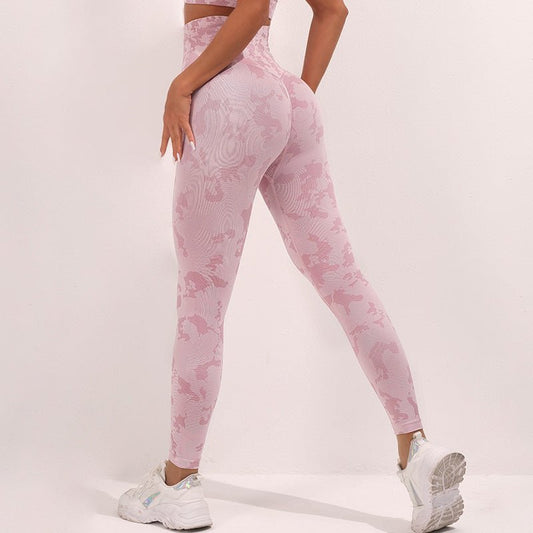 High Waist Yoga Pants for Women - Camouflage Print, Seamless Stretch Leggings for Fitness and Running - Allen - Fitness