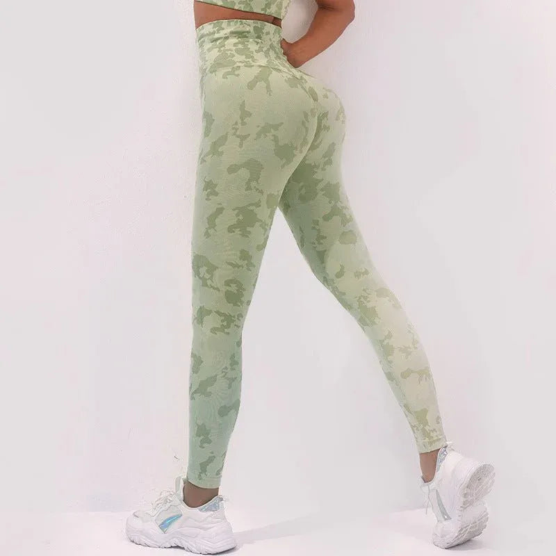 High Waist Yoga Pants for Women - Camouflage Print, Seamless Stretch Leggings for Fitness and Running - Allen-Fitness