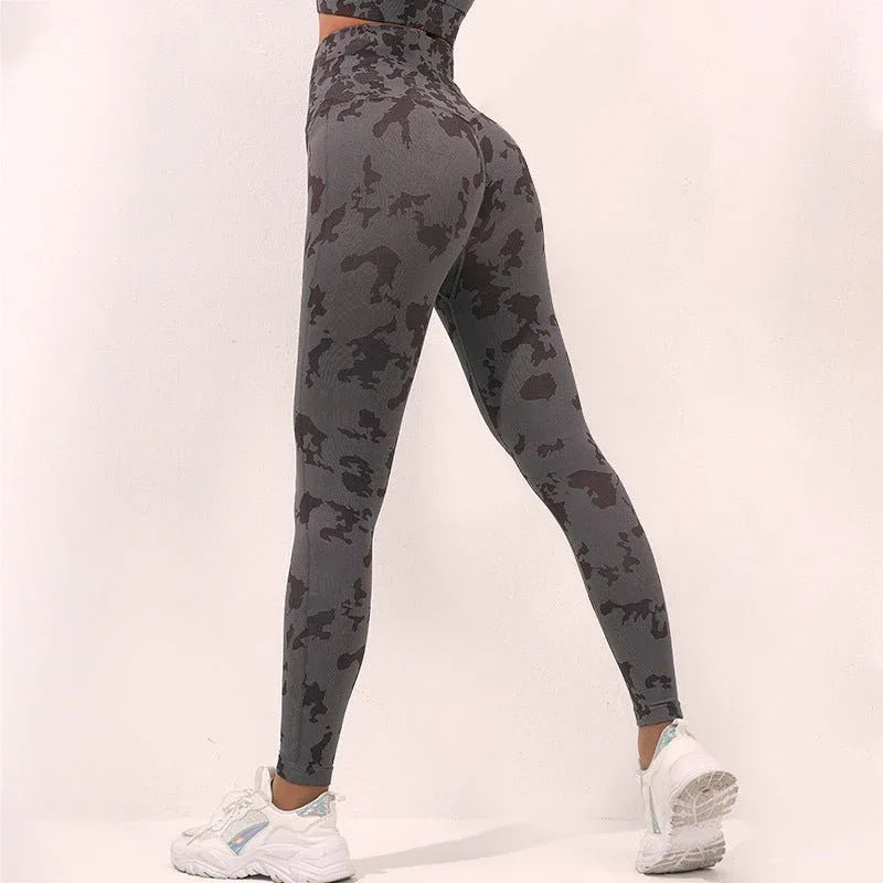 High Waist Yoga Pants for Women - Camouflage Print, Seamless Stretch Leggings for Fitness and Running - Allen-Fitness