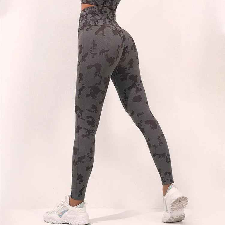 High Waist Yoga Pants for Women - Camouflage Print, Seamless Stretch Leggings for Fitness and Running - Allen-Fitness