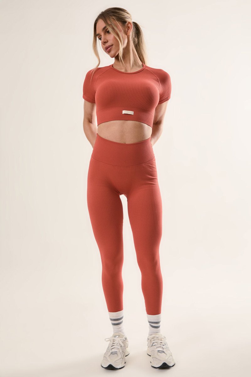 High Waisted Leggings - Soft Ribbed Seamless Design with Squat - Proof Support - Allen - Fitness