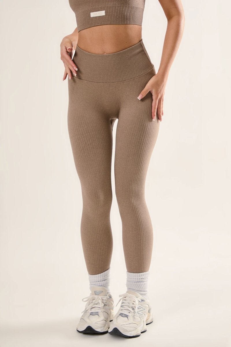 High Waisted Leggings - Soft Ribbed Seamless Design with Squat - Proof Support - Allen - Fitness