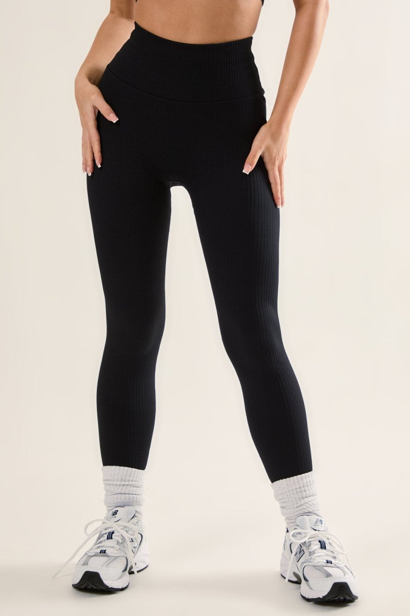 High Waisted Leggings - Soft Ribbed Seamless Design with Squat - Proof Support - Allen - Fitness