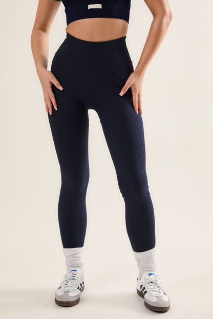 High Waisted Leggings - Soft Ribbed Seamless Design with Squat - Proof Support - Allen - Fitness