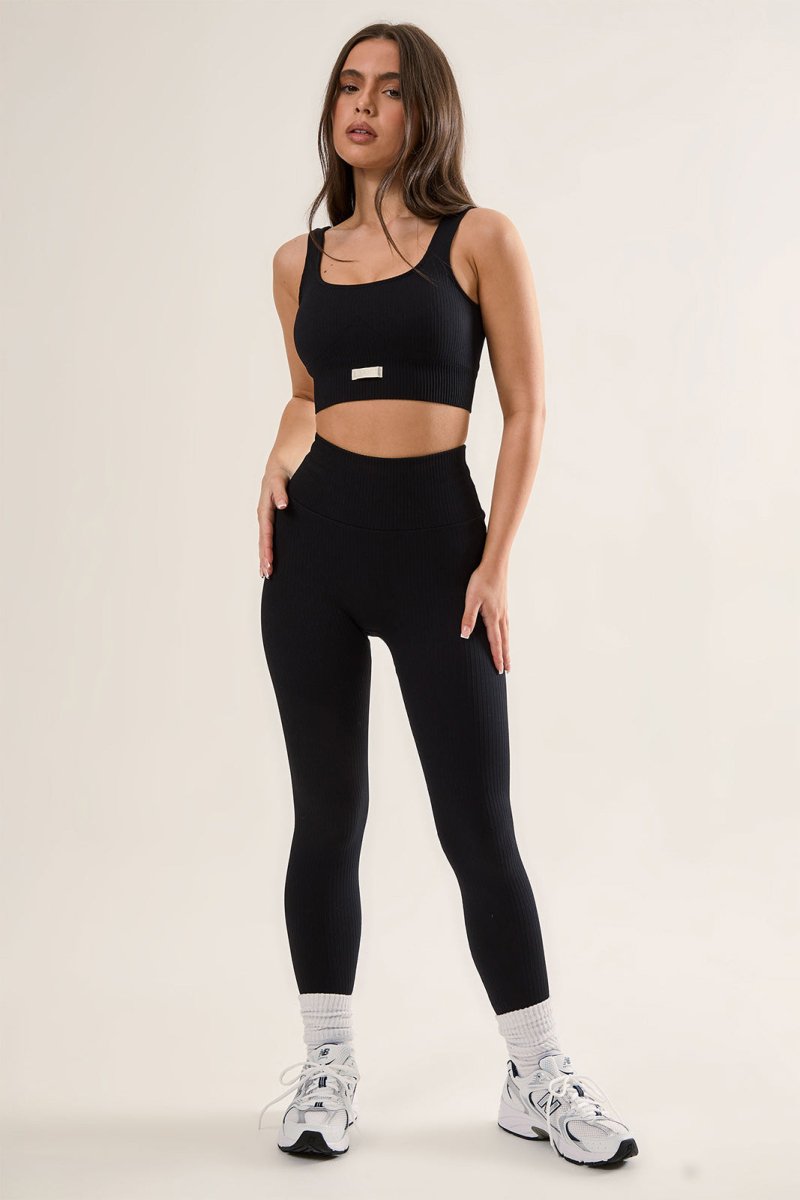 High Waisted Leggings - Soft Ribbed Seamless Design with Squat - Proof Support - Allen - Fitness