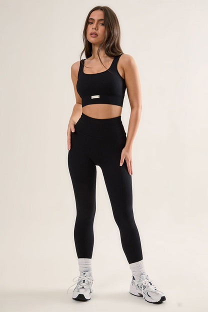 High Waisted Leggings - Soft Ribbed Seamless Design with Squat - Proof Support - Allen - Fitness