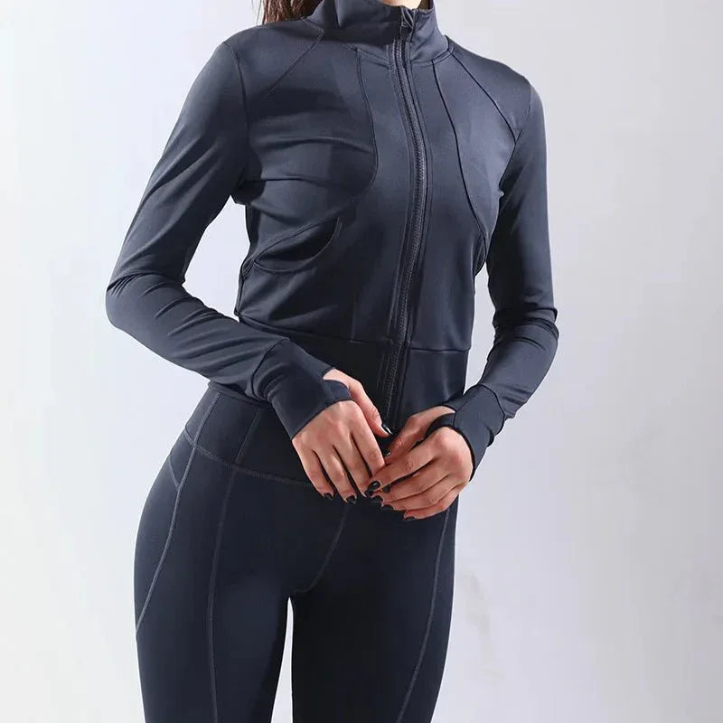 Women's 3-Piece Fitness Sports Bra Leggings Jacket Set - Customizable Yoga Activewear - Allen-Fitness