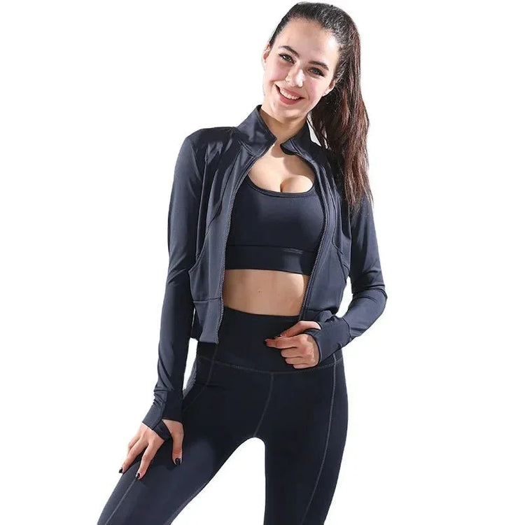 Women's 3-Piece Fitness Sports Bra Leggings Jacket Set - Customizable Yoga Activewear - Allen-Fitness