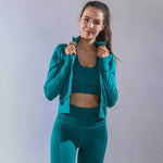 Women's 3-Piece Fitness Sports Bra Leggings Jacket Set - Customizable Yoga Activewear - Allen-Fitness