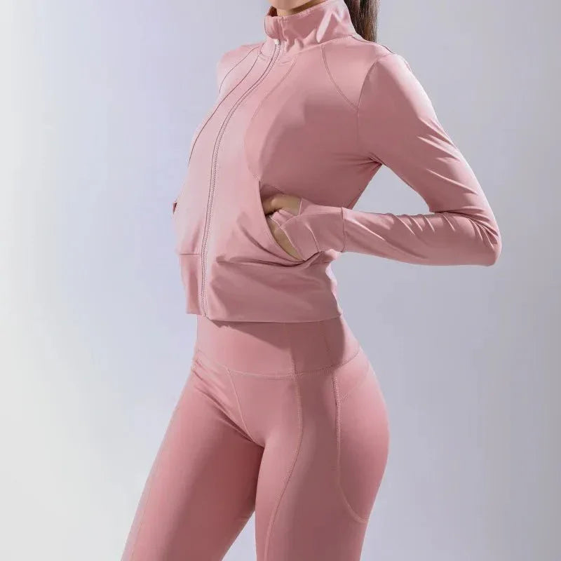 Women's 3-Piece Fitness Sports Bra Leggings Jacket Set - Customizable Yoga Activewear - Allen-Fitness