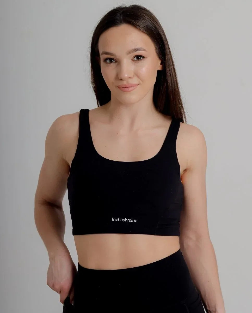 Incl.usiveinc Black Sports Bra - High Support, Breathable Fabric for Medium to High Impact Workouts - Allen-Fitness
