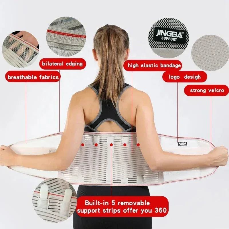 JINGBA Breathable Back Support Waist Trainer Lumbar Support for Men &amp; Women - Allen-Fitness