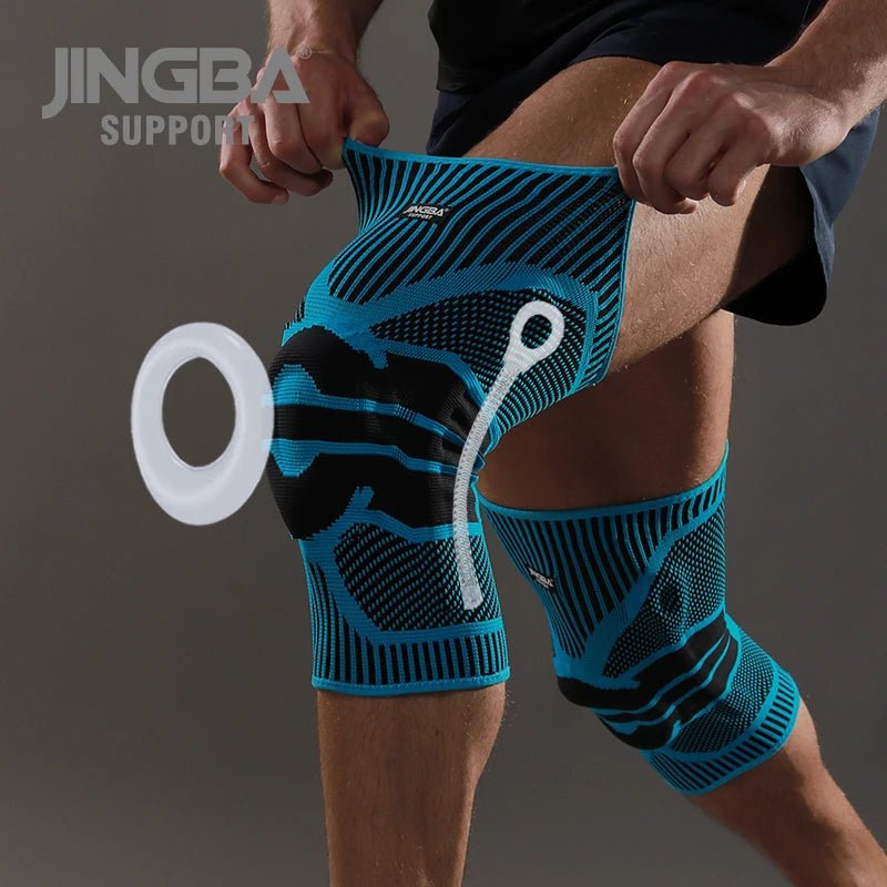 JINGBA Pro Knee Compression Sleeve Knee Braces with Side Stabilizers Gel Pad - Allen - Fitness